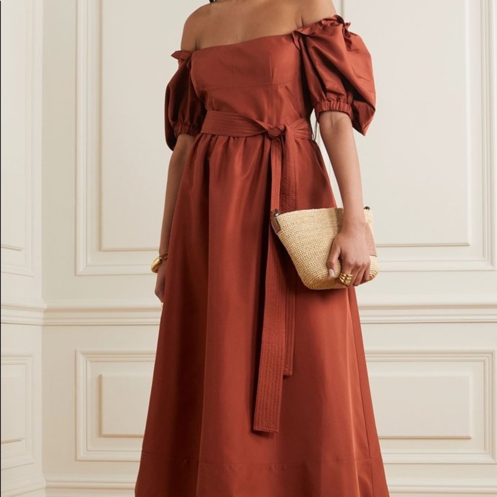 Self-Portrait Belted Taffeta Midi Dress